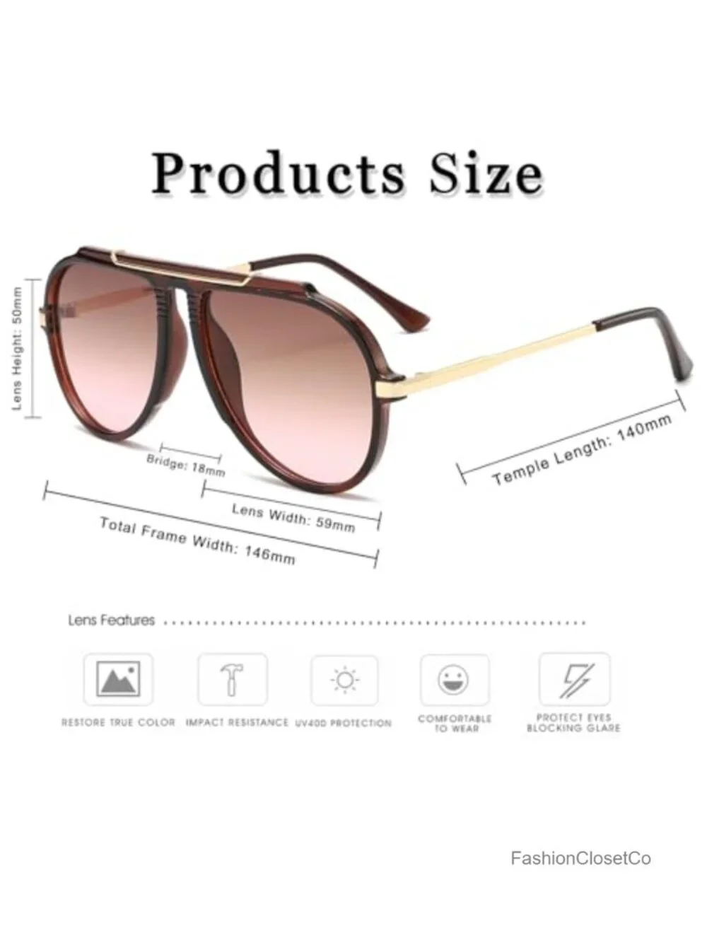Oversized Pilot Sunglasses Retro 70s Gold Square Flat Top Driving Glasses UV400